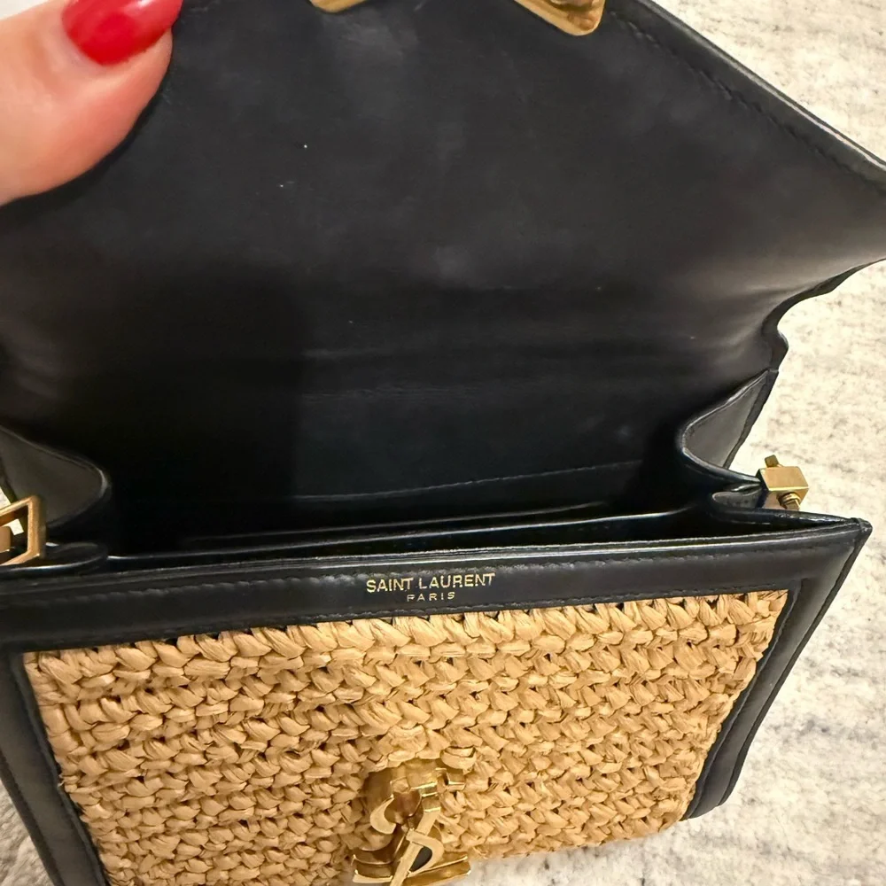 Yves Saint Laurent Tan and Black Raffia Bag - Picture 5 of 5